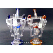 Wholesale Double Chamber Glass Water Pipe Oil Rig Recycler with Honeycomb Perc and Tyre Perc